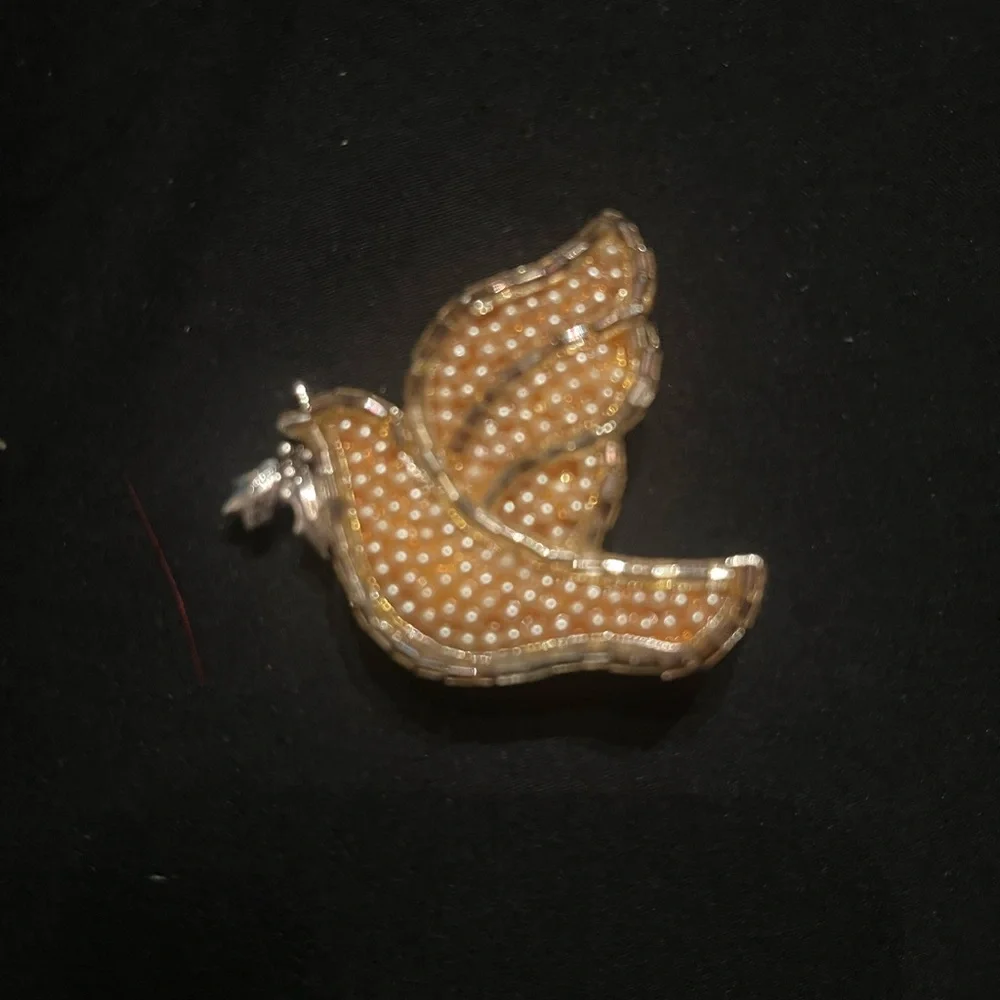 Liz Claiborne Beaded Dove Silver Tone Brooch
